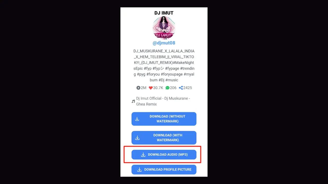 Mendownload Video TikTok ke MP3 dengan menggunakan TTSave.app